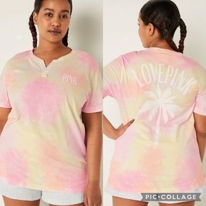PINK COTTON SHORT-SLEEVE HENLEY CAMPUS T-SHIRT
